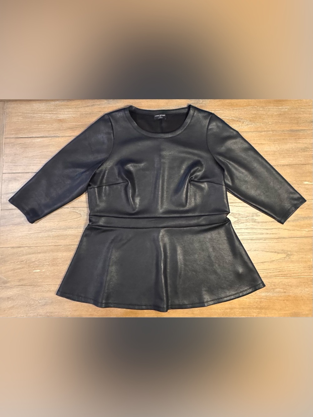 Faux Leather Peplum Top and Legging Set- Black - Picture 3 of 13
